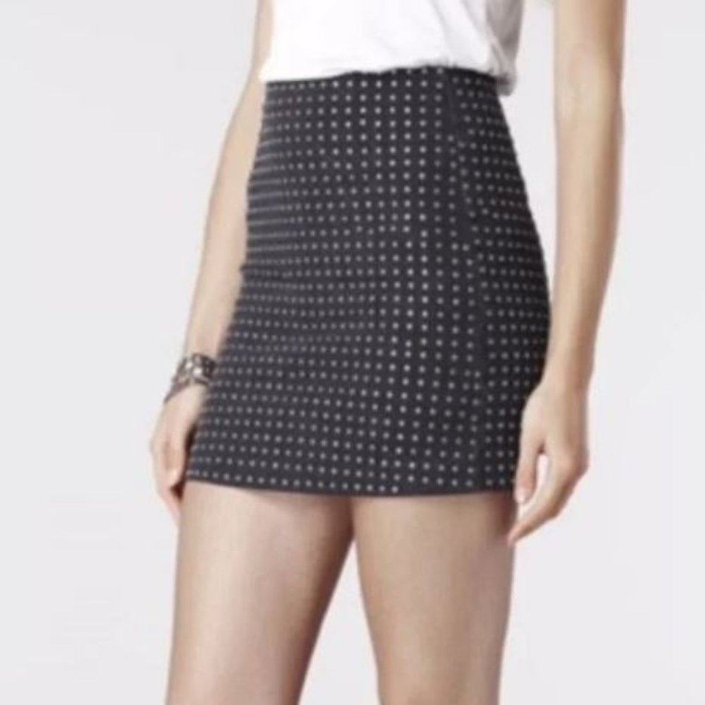 All Saints Remsen Studded Pencil Mini Skirt in Dark Grey Denim Sz 2/XS